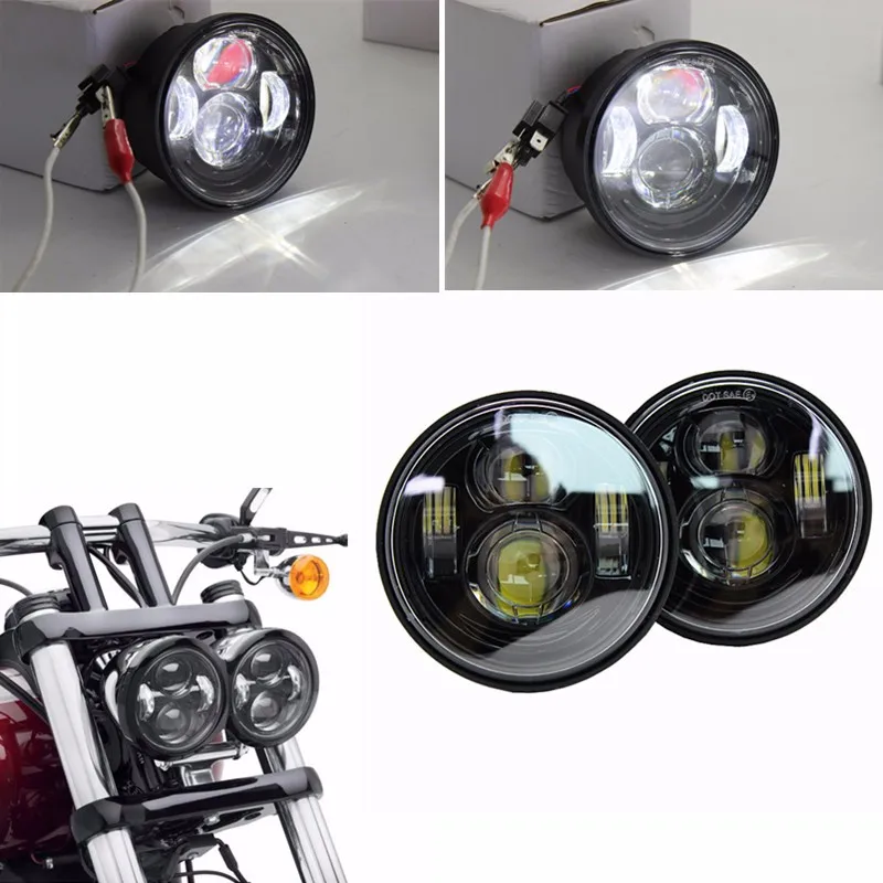 Pair Motors Headlight Fat Bob LED Driving Lamp 5 inch Motorcycle High  Low Beam Headlight for Harley Dyna Fat Bob (9)
