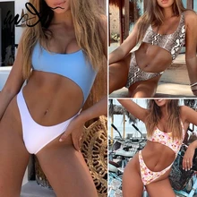 In-X Цельный купальник с высоким вырезом Женский Монокини вырез сексуальный купальник Бразильский бикини змеиный принт купальники для женщин Пляжная одежда