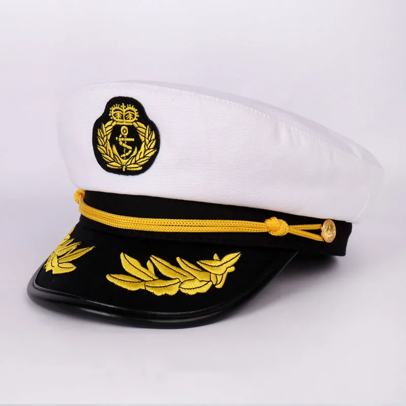 

1PC Military Cap Nautical Hat White Yacht Captain Hat Navy Cap Marine Skipper Sailor Cap Costume For Adults Party Fancy Dress