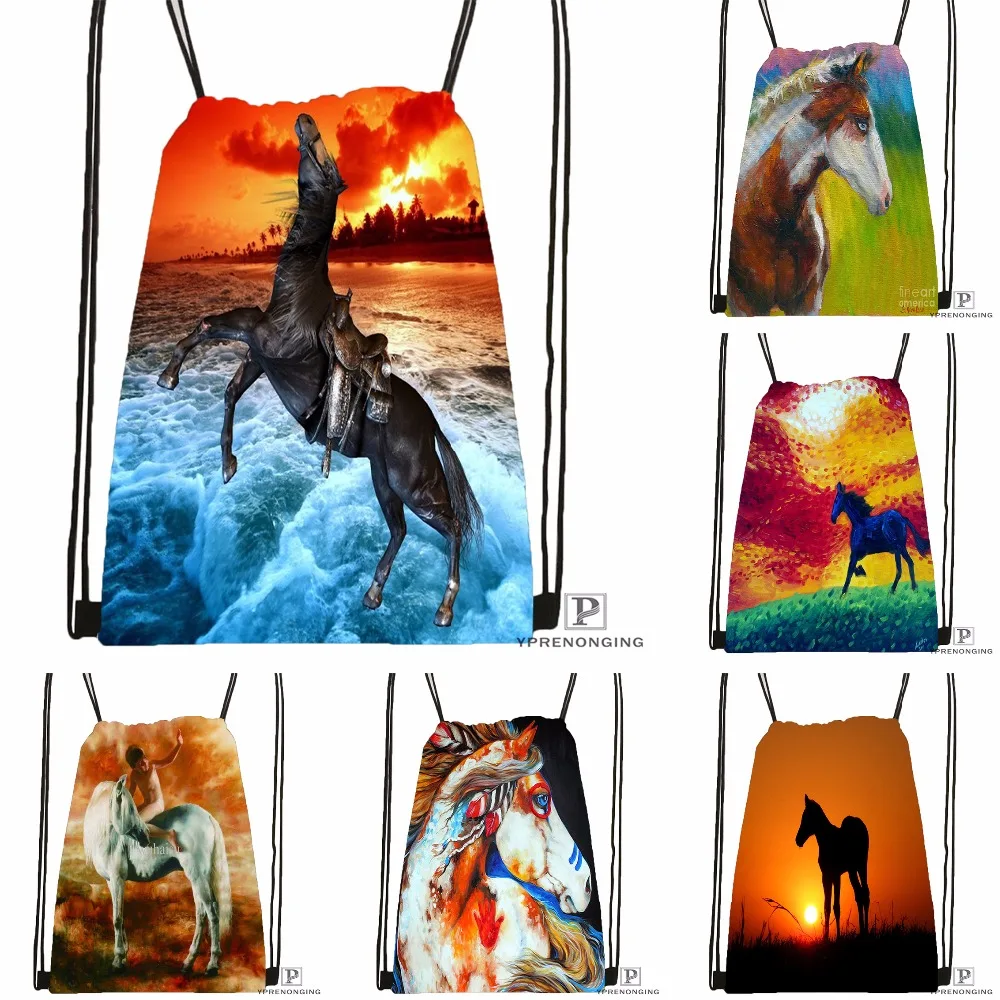 Custom Dark Horse Sunset Drawstring Backpack Bag Cute Daypack Kids Satchel (Black Back) 31x40cm#180531-04-58