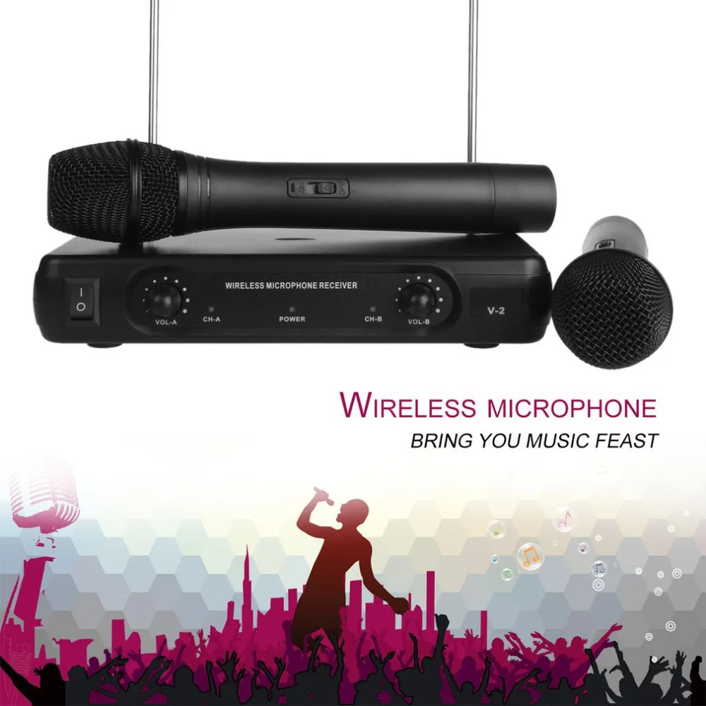 

2pcs Professional Wireless Microphone with Receiver Home Karaoke Microfone Dual Channel Mic Transmitter System for Conference