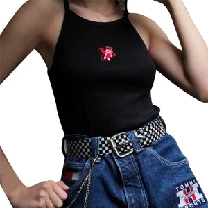 Women's Little Devil Embroidered Vest Ladies Tops Sexy Camisole Women's Short Tights