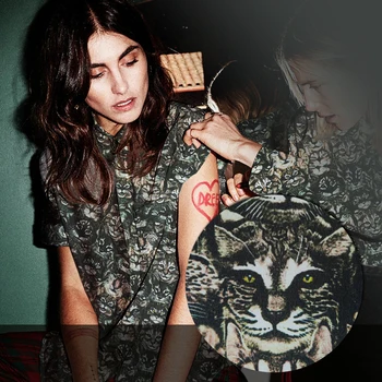 

The new cat silk cloth forest animal print dress clothing fashion silk crepe fabric handmade cloth