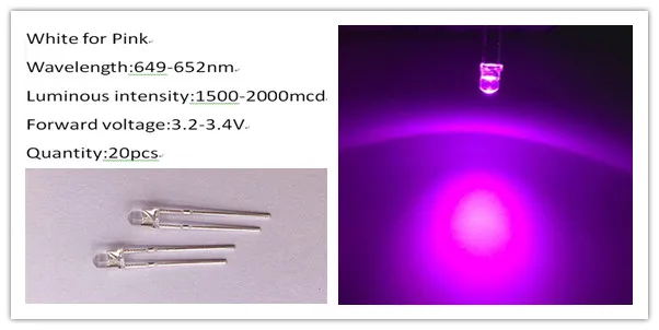 200 шт. (10 видов цветов * 20 штук) 3 мм светодиодный Диод Ultra Bright Ассорти комплект DIY белый зеленый красные, синие желтый оранжевый розового и