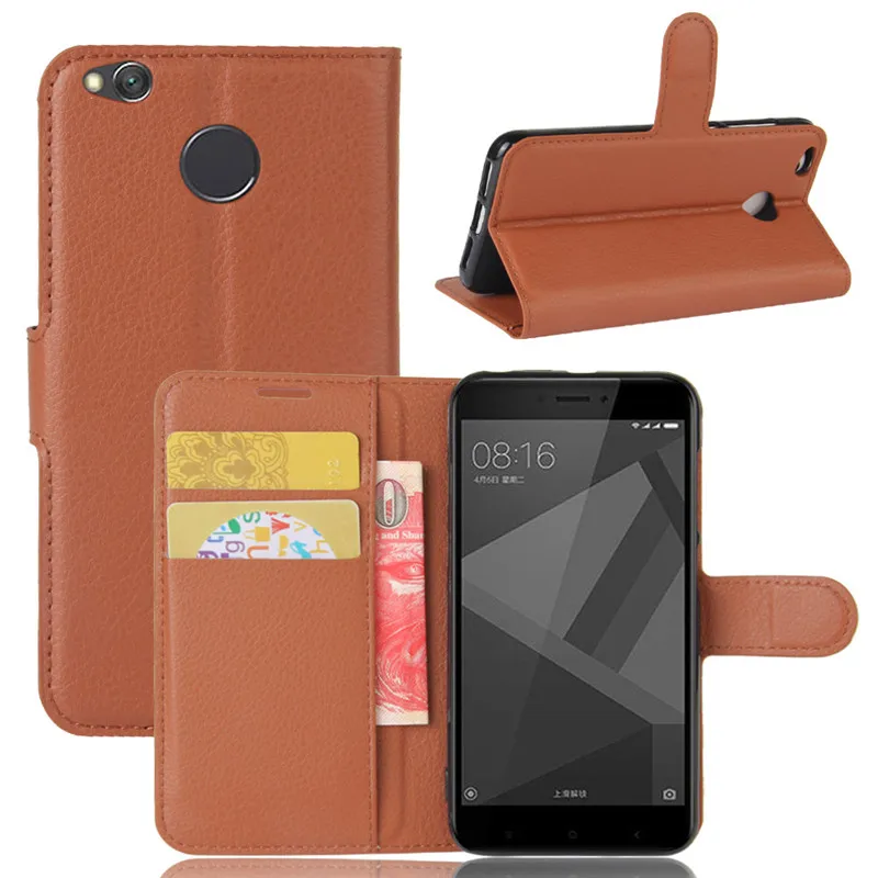 Litchi Texture Wallet Flip Leather Phone Case Cover For Xiaomi Redmi 4 Holster Bag With Stand Card Slots | Мобильные телефоны и