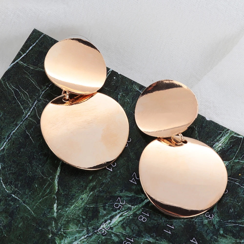

1 Pair Statement Geometric Round Circle Drop Earring Gold&Silver Color Earrings Metal Pendant Women Fashion Rock Punk Jewelry