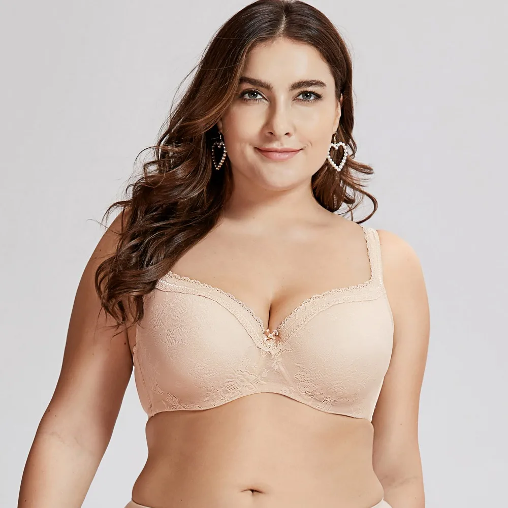 

Women's Full Figure Lightly lined Underwire Lace Balconette Bra