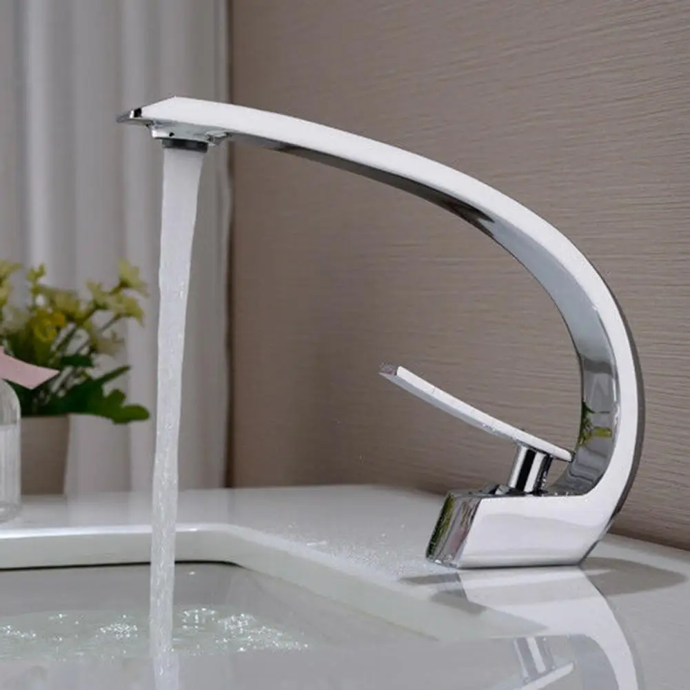 

Stylish Home Bathroom Wash Basin Bend Design Hot Cold Water Tap Metal Faucet