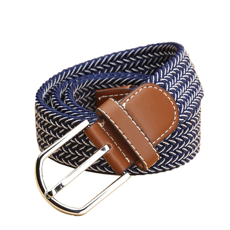 Fashion Men and Women&#39;s Canvas Belt Elastic Stretch Canvas Belt Leather Metal Buckle Knitted ...