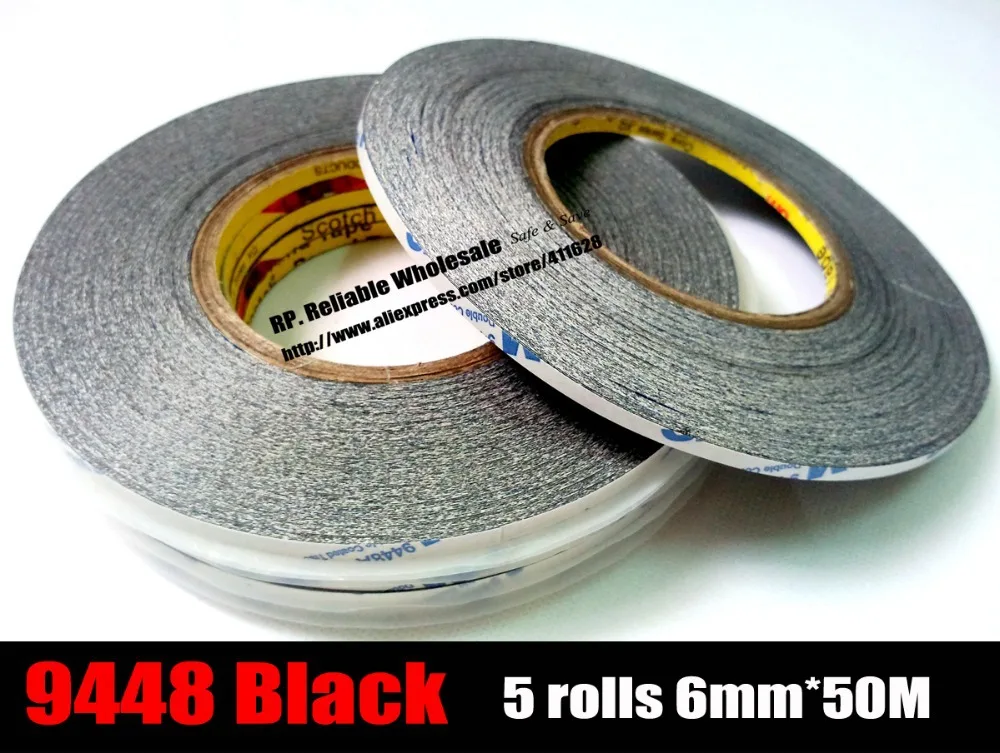 5 Rolls (6mm* 50 Meter) 3m Two Black Adhesive Tape Sticky For Mobile