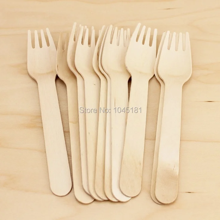 ipalmay 500pcs Mini Wooden Spoon Fork Knife Disposable Wood Flatware