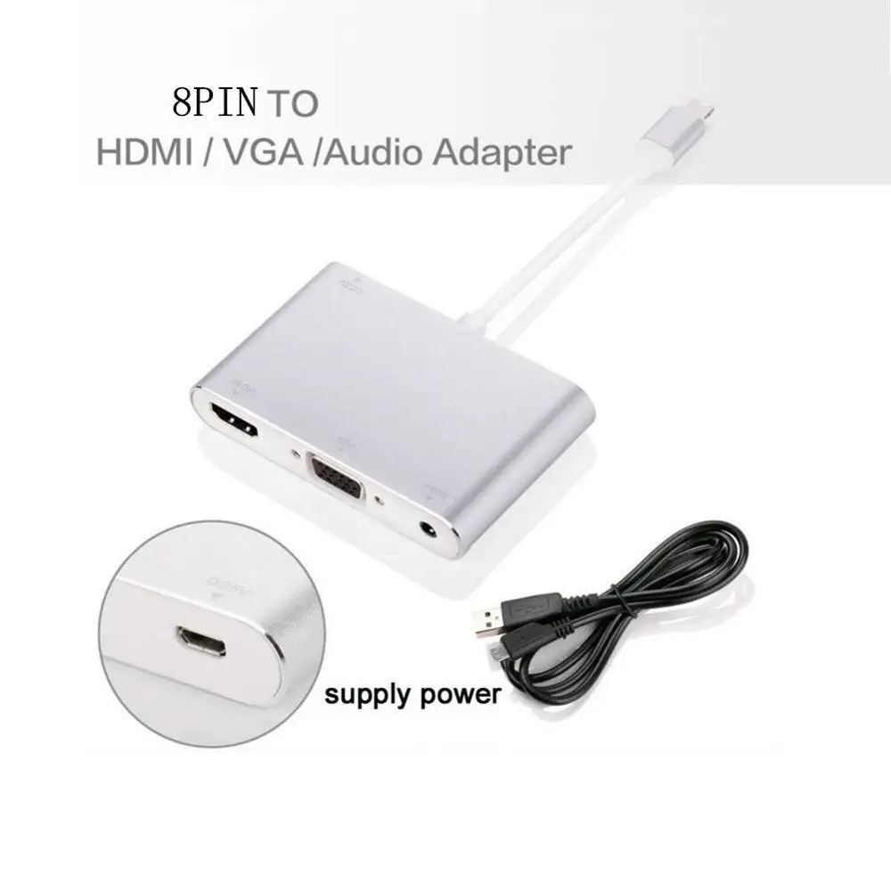 MFI 8PIN to Digital AV Multiport HDMI VGA Audio Adapter Silver