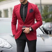 Red Men Suits for Wedding Party Groom Tuxedos 2018 Two Piece Slim Fit Jacket Black Pants Latest Style Blazer 