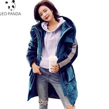 Высококачественный золотой вельветовый длинный пуховик для женщин, зима, новое свободное толстое теплое пальто, верхняя одежда размера плюс, парки LCY938