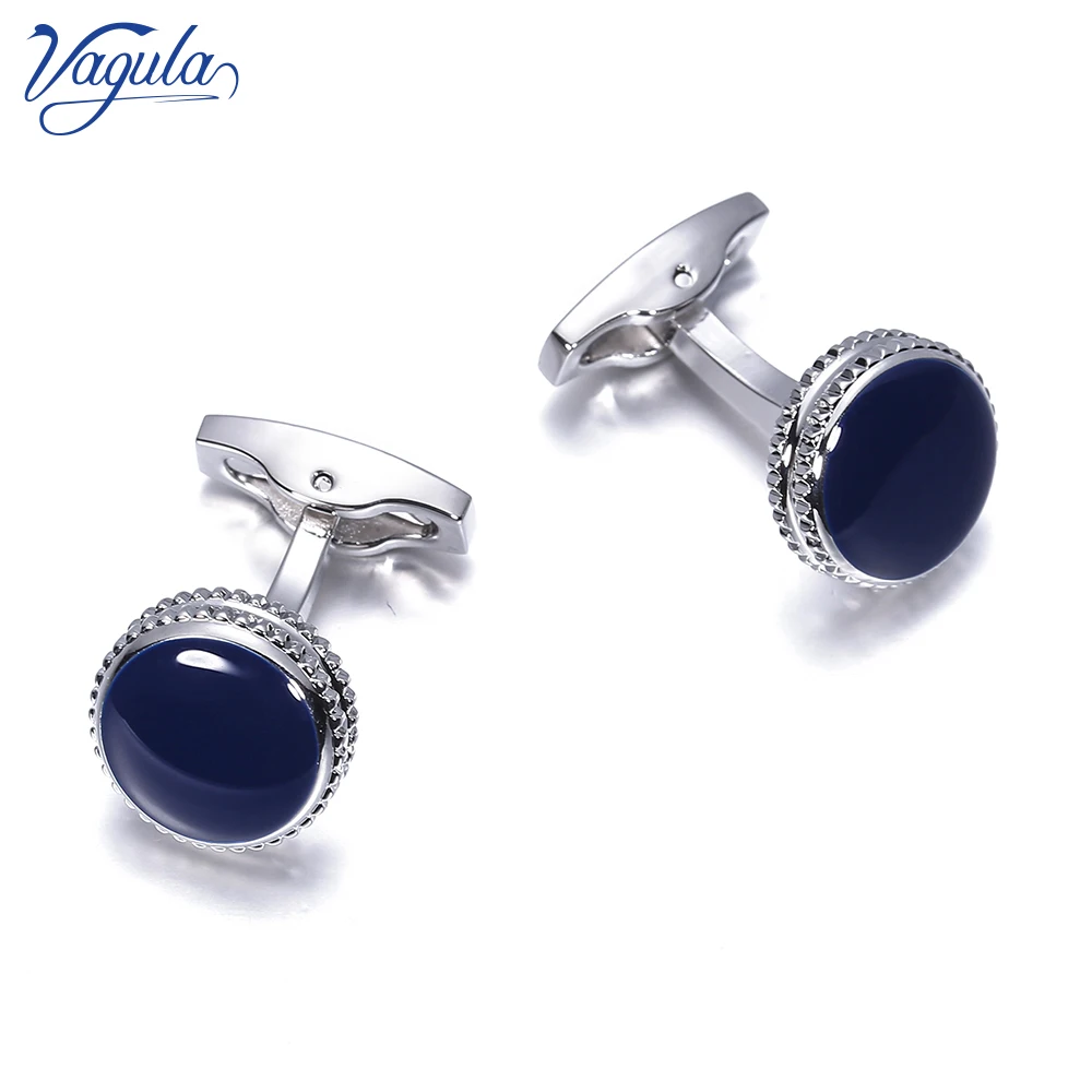 

VAGULA Brass Cufflinks Classic Blue Enamel Gemelos Luxury Men Suit Shirt Cuff links gift 822