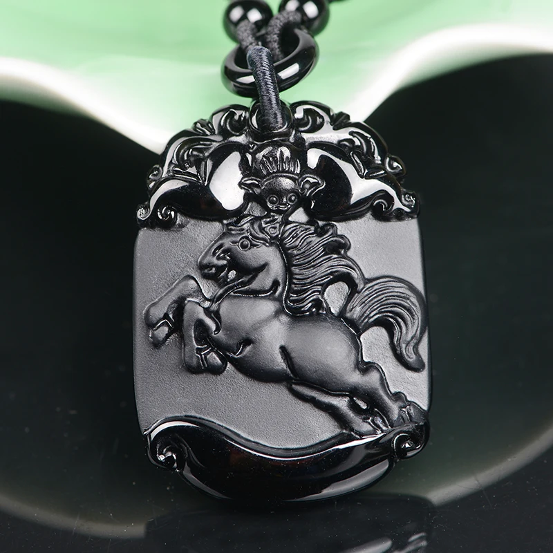 

Twelve zodiac horse gallop Wujin Obsidian pendant 12 zodiac Horse Pendant