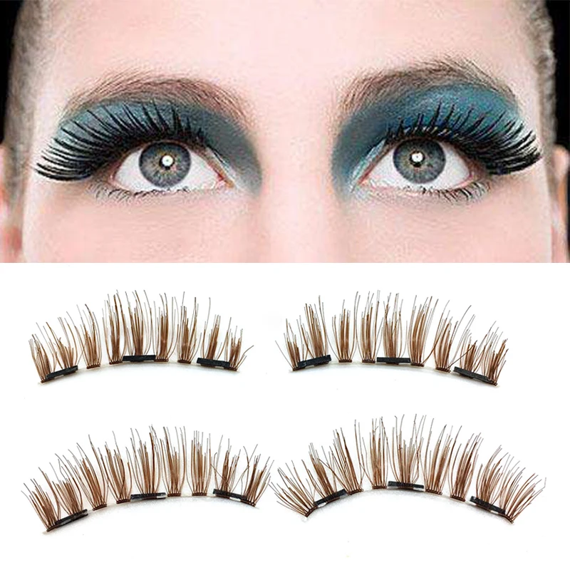 Fashion 4pcs 3D Brown False Eyelashes New Reusable Fake