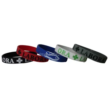 

500pcs Religious ORA + LABORA with fish wristband silicone bracelets free shipping by DHL express