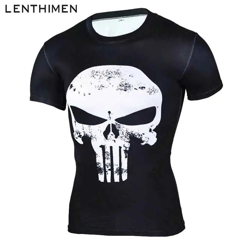 

2018 Punisher 3D Man's Short Sleeve T Shirt Gym Fitness Top Soccer Jerseys Compression Running Shirt Men Sportswear Rashgard MMA