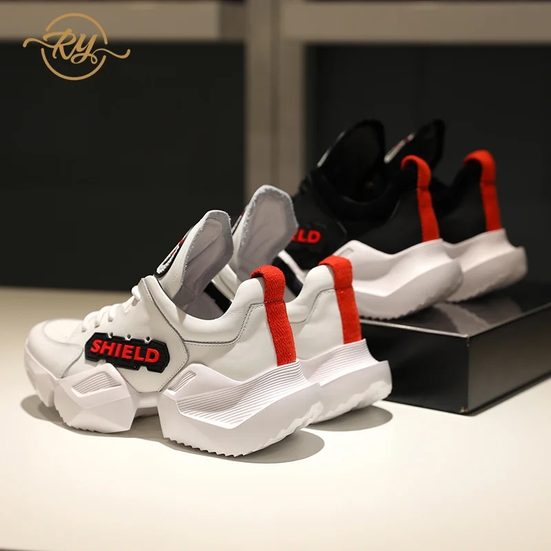 2018 Blanco Mujer Negro Plataforma Ry Genuino Deporte Negro relaa Zapatos Zapatillas Cuero blanco De wf5nxxSRYq