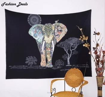 

203x153cm Bohemian Hippie Wall Hanging Tapestries Indian Black Flowers Elephant Tapestry Door Curtain Bedspreads Free Shipping