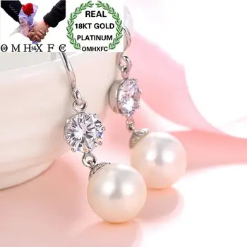 

OMHXFC Wholesale European Fashion Woman Girl Party Birthday Wedding Gift Pearl AAA Zircon 18KT White Gold Drop Earrings EH184