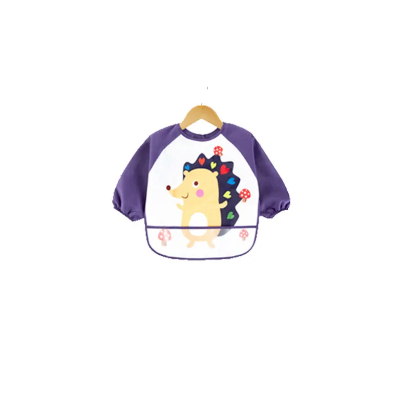 Непромокаемый Детский фартук с мультяшным рисунком, нагрудник для кормления, передник с длинными рукавами и карманом, Детский фартук для рисования, выпечки, кулинарный Халат - Цвет: Фиолетовый