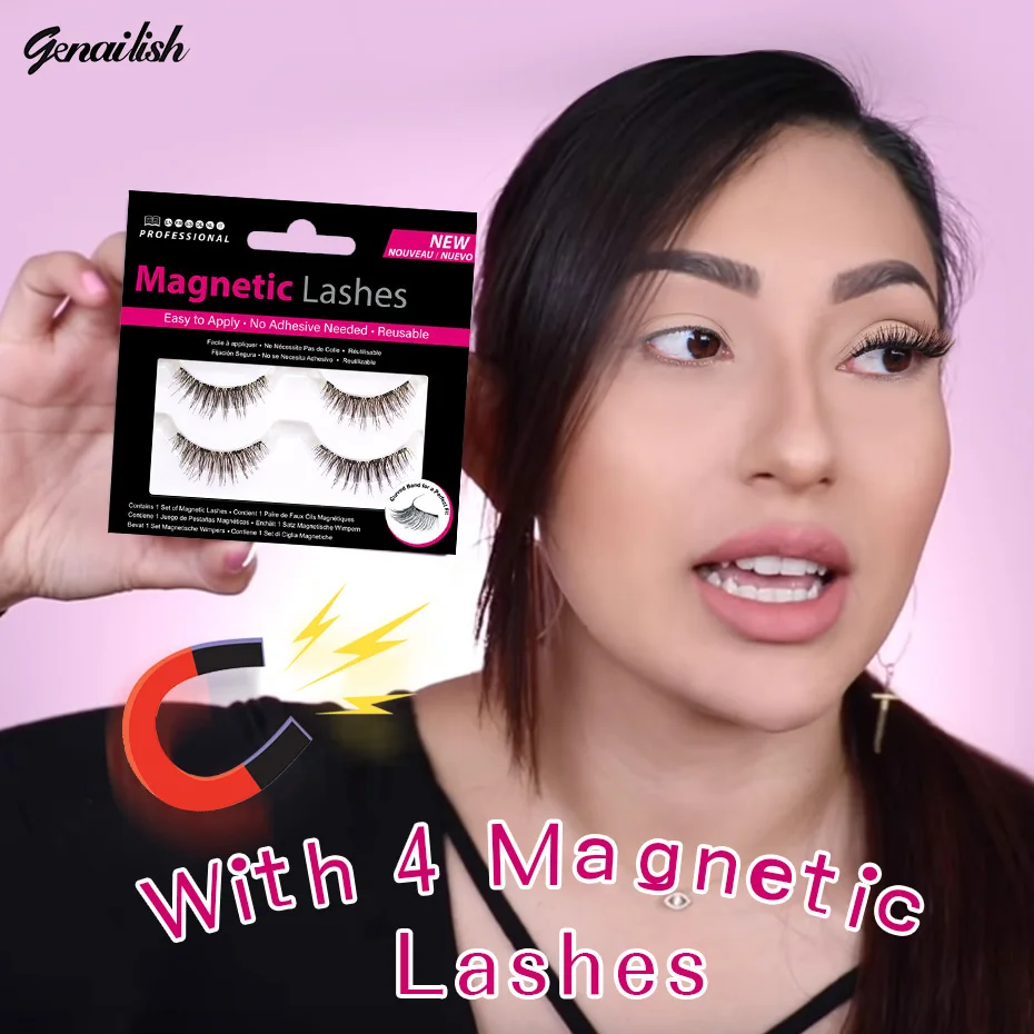 

Genailish 3D Magnetic Eyelashes with 4 Magnet False Eyelashes Handmade Lashes 4Pcs Eye Makeup Kit 3D/6D magnetic lashes 24P-4