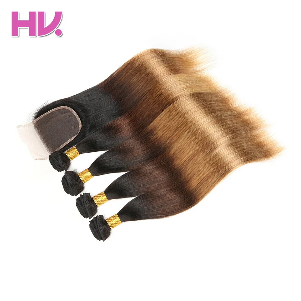 Hair Villa Remy Brazilian Straight Hair With 4 4 Lace Closure 1b