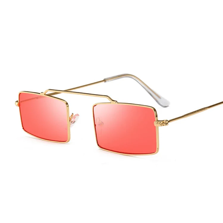 Квадратные фиолетовые солнцезащитные очки для женщин, трендовая Металлическая оправа, маленькие квадратные солнцезащитные очки, Женские винтажные прямоугольные узкие очки - Цвет линз: GoldRed