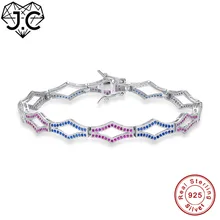 J.C Подлинная 925 Стандартный браслет из стерлингового серебра подарок на помолвку 18,3 см женские нежные белые и черные синие браслеты с топазами