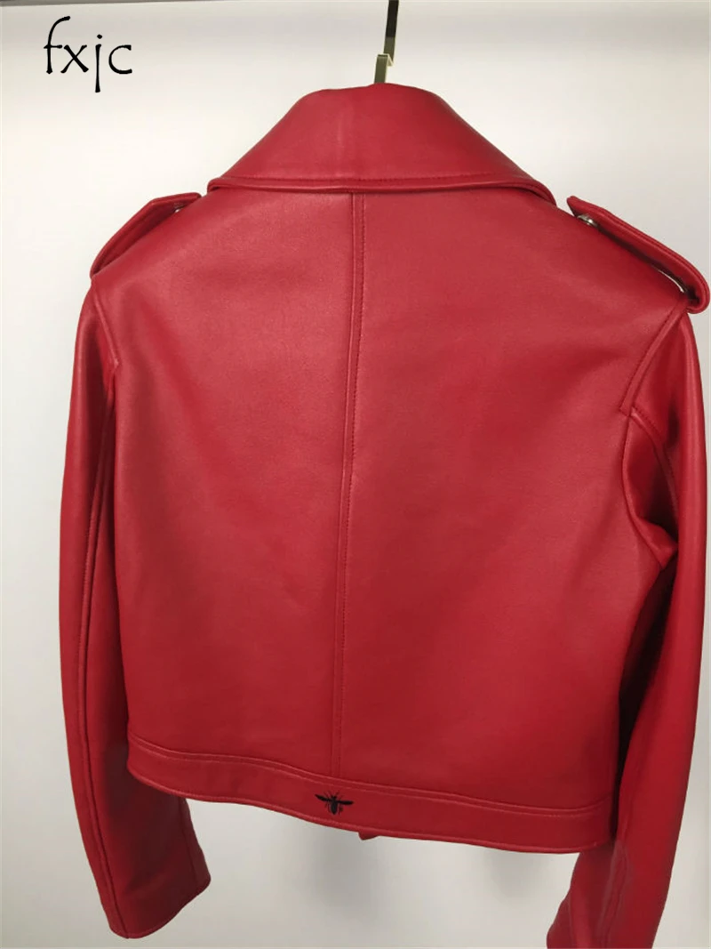 Новинка осени, красная кожаная рубашка на молнии с длинными рукавами, модная короткая женская куртка