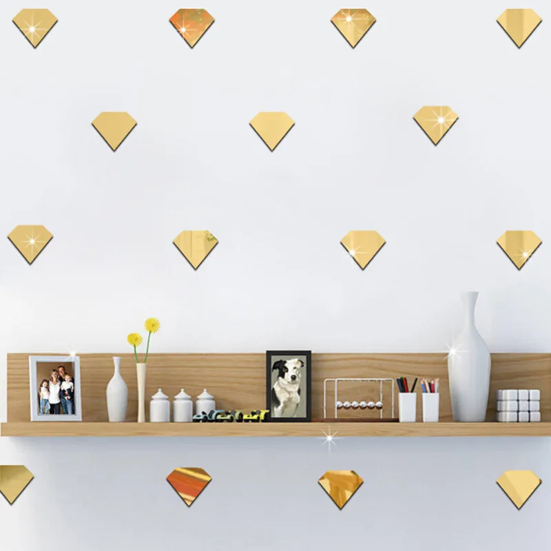 3D DIY Diamonds Triangles Wall Art Acrylic Mirror Wall Sticker House Decoration Wall Decals Art