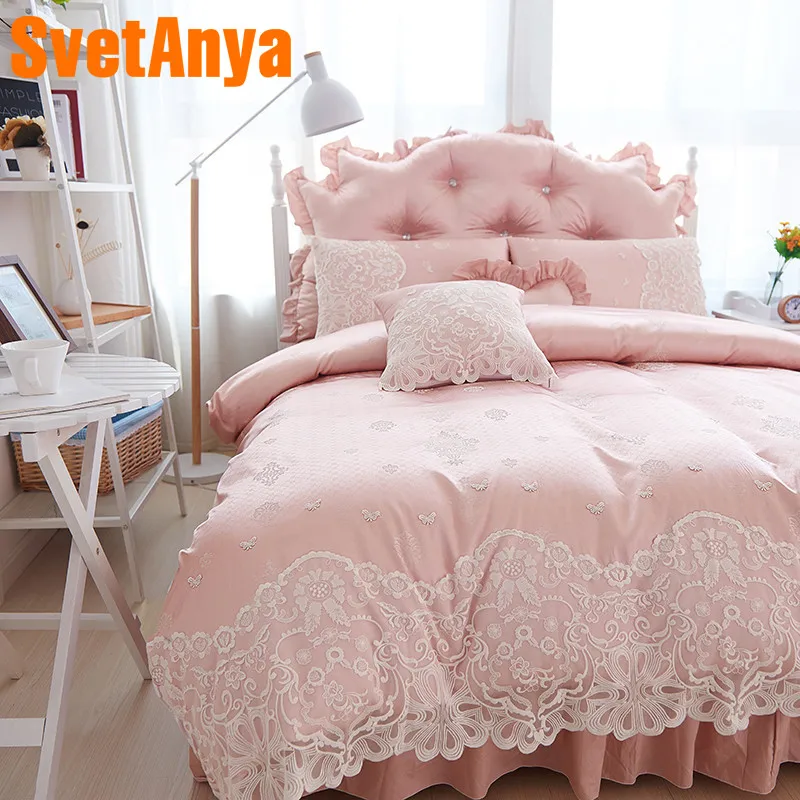 

Svetanya White Lace Bedlinen Full Queen King Size 4 or 7Pcs Bedding Sets Solid Color Cotton Bedskirt Pillowcase Duvet Cover Set