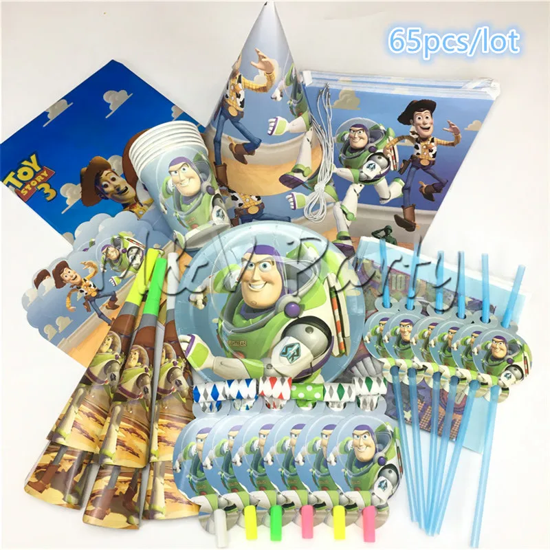 

65pcs/loot Toy Story Buzz Lightyear Disposable Tableware Set Birthday Baby Shower 7inch Plate Cup Set Kid Birthday Party Supplie
