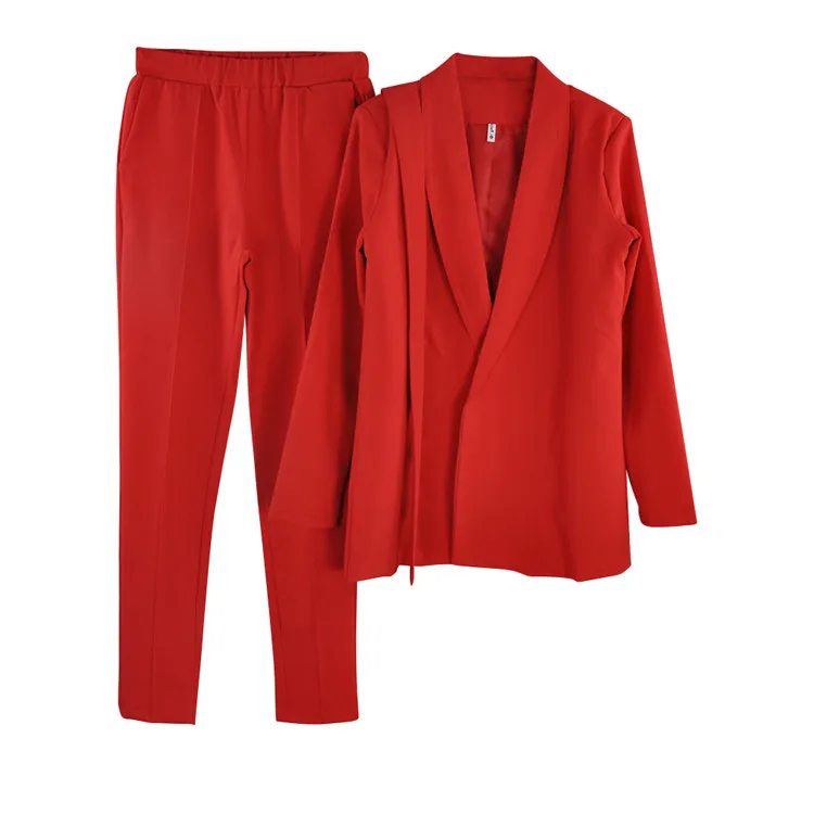 MVGIRLRU стильный офисные женские туфли наборы для ухода за кожей брюки костюмы шаль воротник блейзер с поясом куртка и комплект из двух