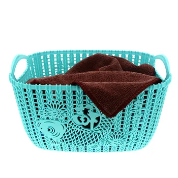 

3pcs Storage Basket Plastic Hollow Laundry Basket Kitchen Snack Storage Box Bathroom Bath Basket Desktop Storage Organizer Case