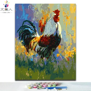 

Big cock Diy coloring paints by numbers with kits Chicken pictures paintings drawings by numbers 40x50 framed for adults kids