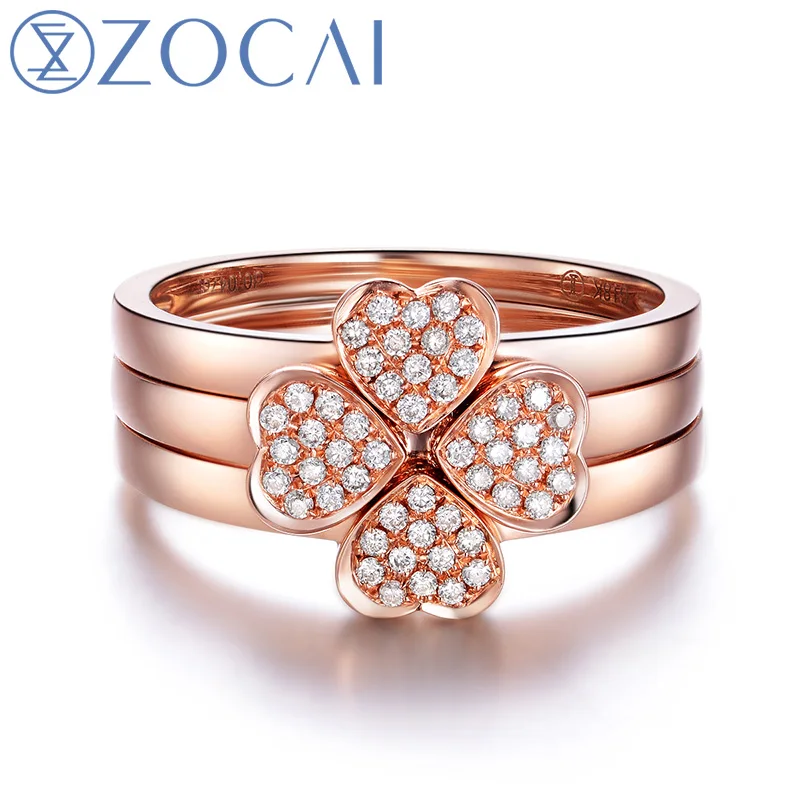 ZOCAI 3 шт кольцо 18K розовое золото 0 17 CT АЛМАЗНОЕ КОЛЬЦО 1 форма банта с бриллиантом и