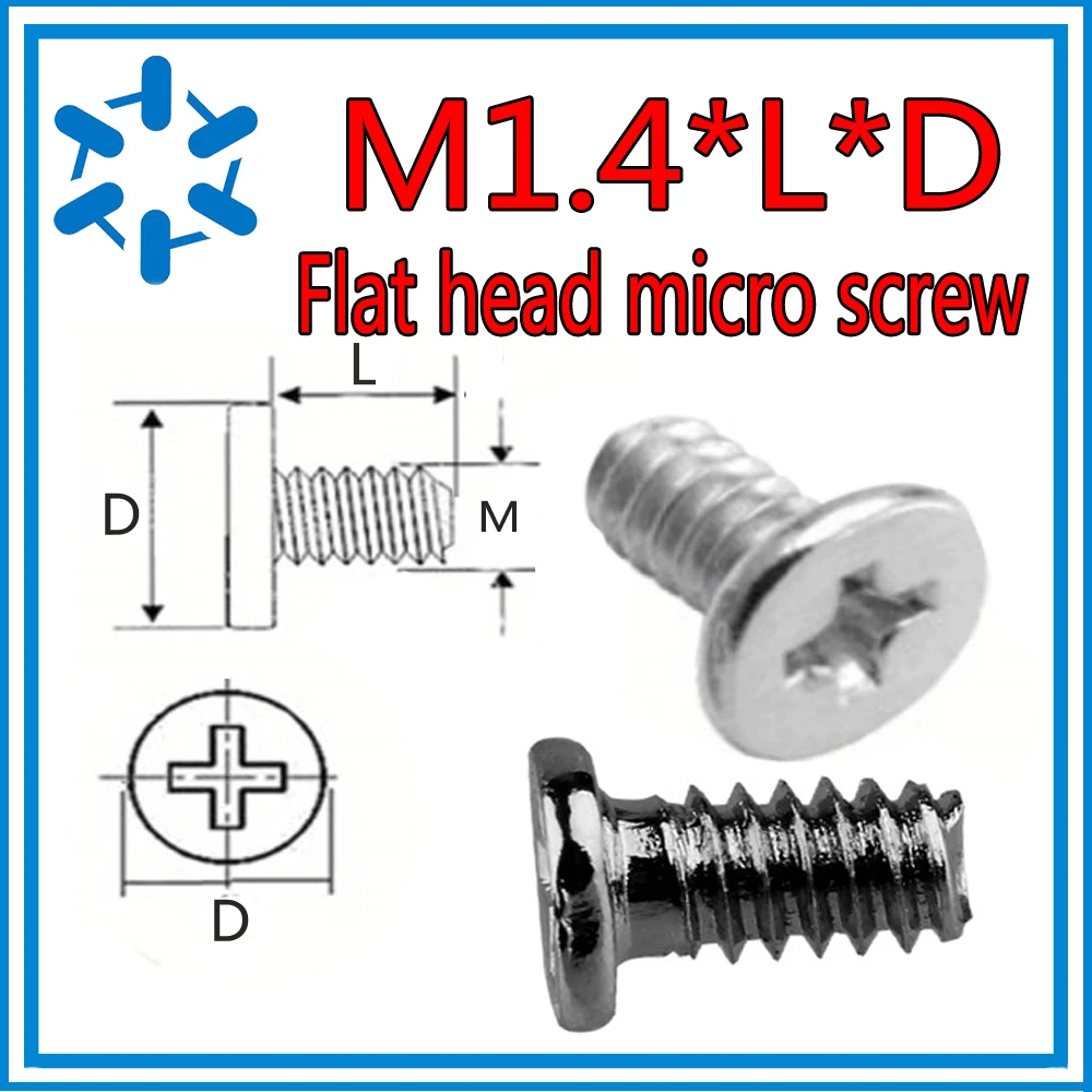 1000pcs/lot M1.4*L*D type CM Thin head phillips micro machine screw precision mobile nickel plated Flat | Обустройство дома