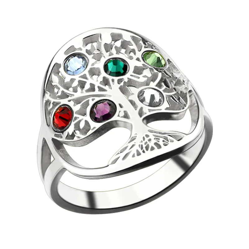 AILIN Tree of Life Ring Sliver Birthstone Ring Sterling Silver Family Tree Ring Custom Mother's Ring