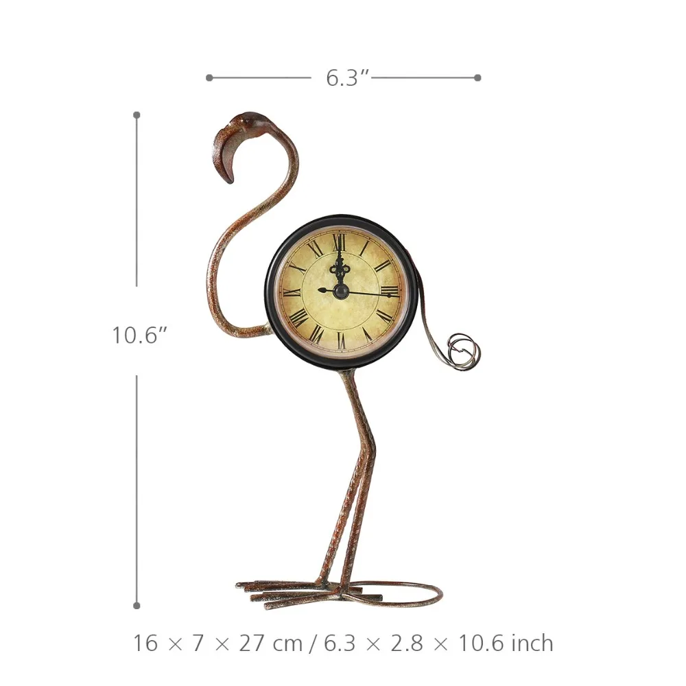 Tooarts Фламинго часы из кованого железа Ретро настольные часы украшения ручной работы винтажный металлический домашний декор Статуэтка немой настольные часы