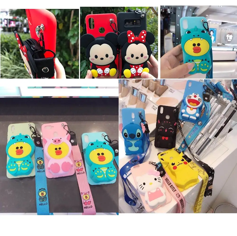 

ORYKSZ 3D Cartoon Zipper Wallet Phone Case For iPhone X XR XS Max 7 8 Plus Soft Silicon Cover For iPhone 8 7 6 6S Plus Back Capa