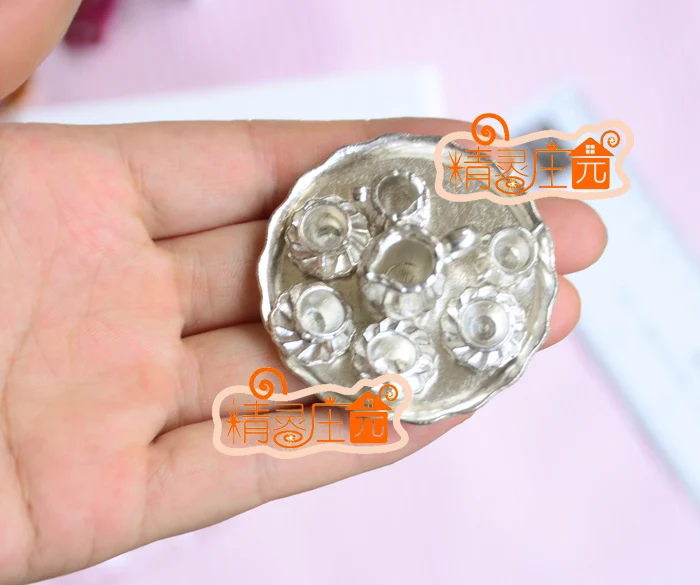 MINI dollhouse miniature Silver metallic mini furniture accessories Tea and coffee sets large disc