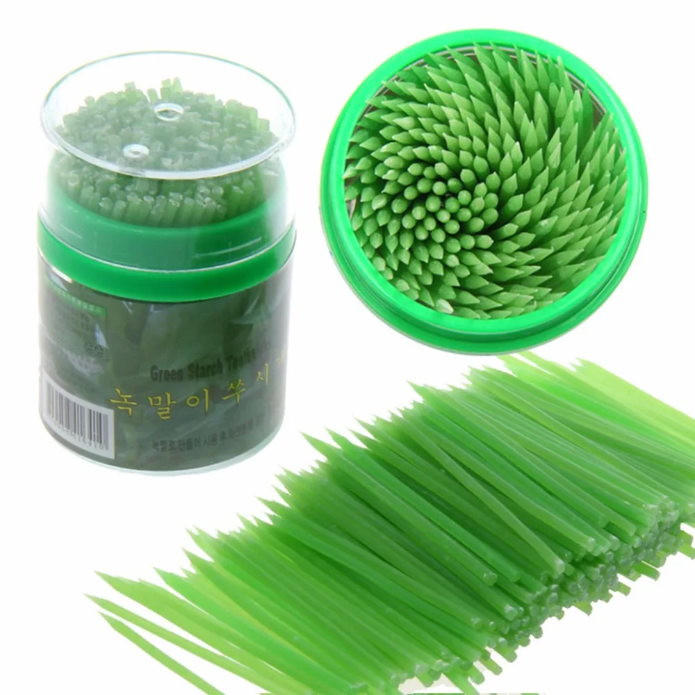 

6.5cm Green Corn Starch Toothpick Oral Care Health Tooth Pick Eco-Friendly in Plastic Box