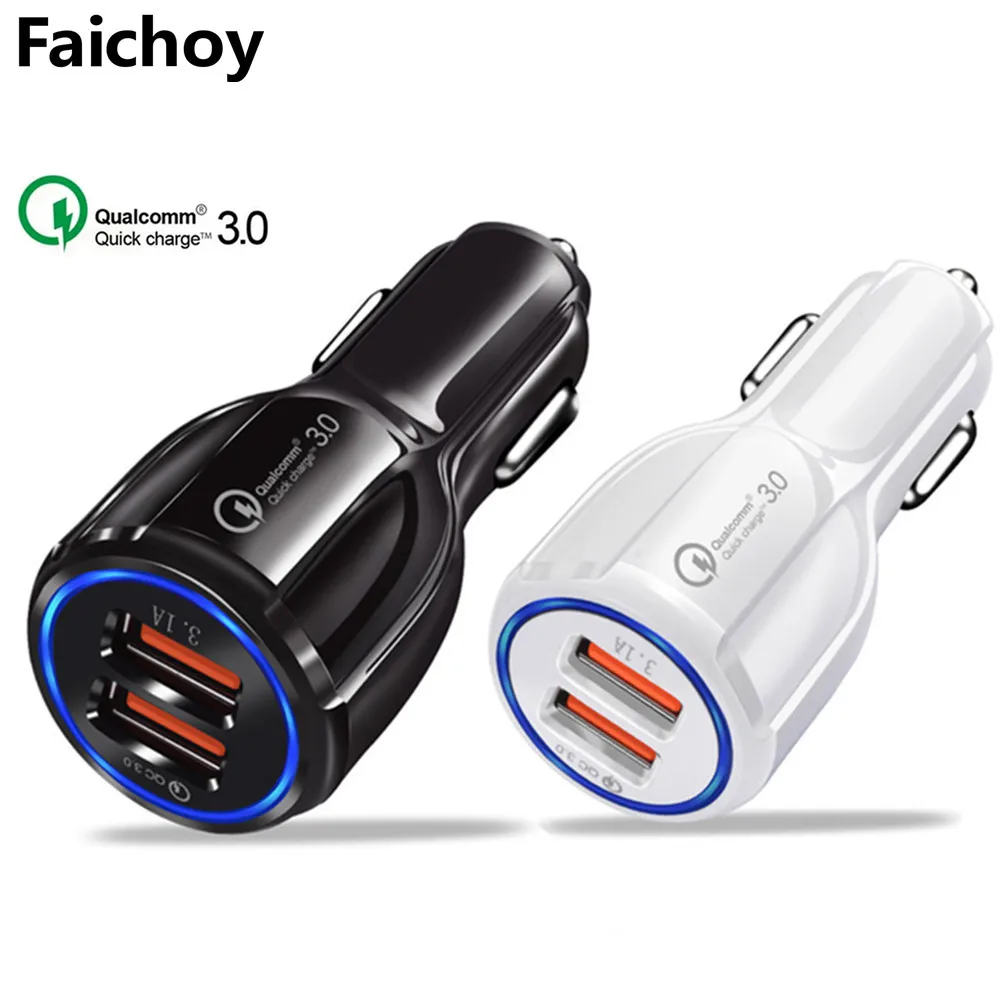 سريع تهمة 3.0 شاحن سيارة للهاتف المحمول المزدوج Usb شاحن سيارة كوالكوم Qc 3.0 سريع محول الشحن شاحن سيارة Usb صغير
