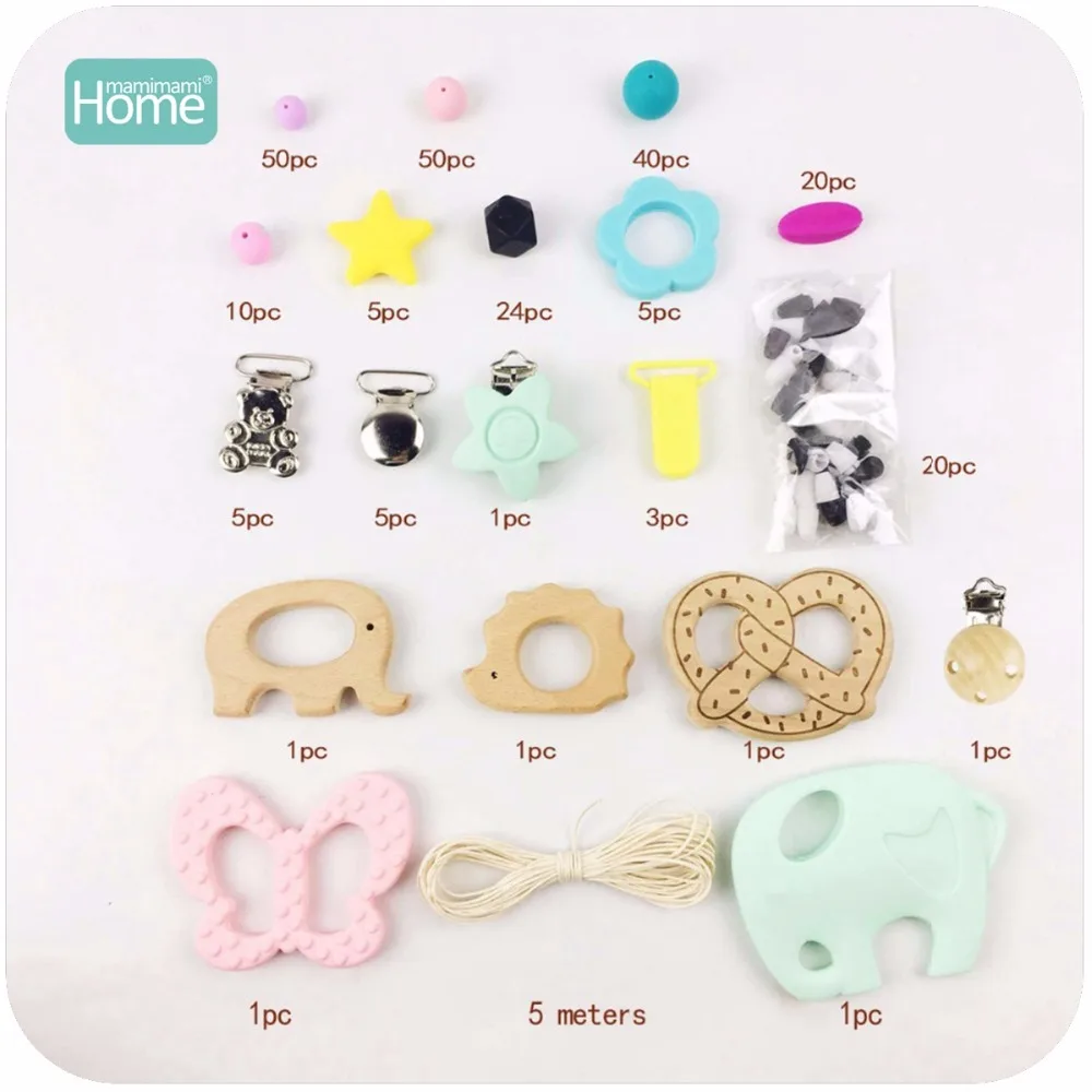 MamimamiHome Wooden Teether Infant Toy Waldorf Toddler Toys Baby Shower Nature Wooden Flower Necklace Bracelet DIY 5