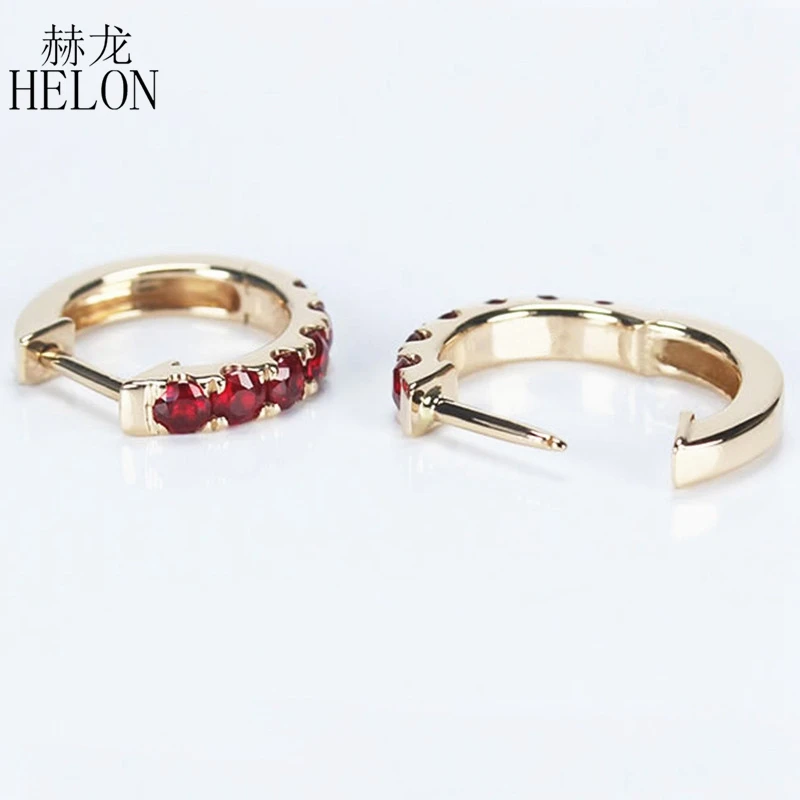 HELON Solid 14k розовое золото Сертифицированный круглый 0.6ct натуральный рубин обручение свадебные женские изысканные ювелирные висячие серьги