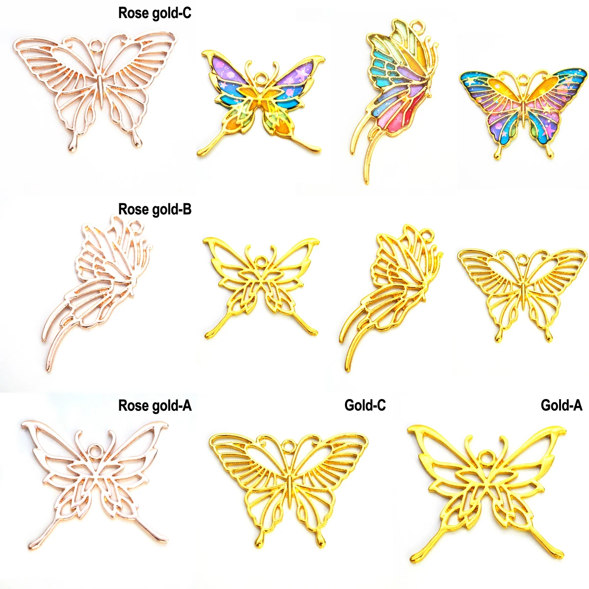 

5Pcs Butterfly Crystal Ore Frame Metal Frame Pendant Charm Bezel Setting Cabochon Setting UV Resin Jewelry Making