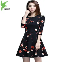 OKXGNZ New Knitted Print Women Dress 2017Spring High Quality Short Dress Round Collar Long Sleeve A